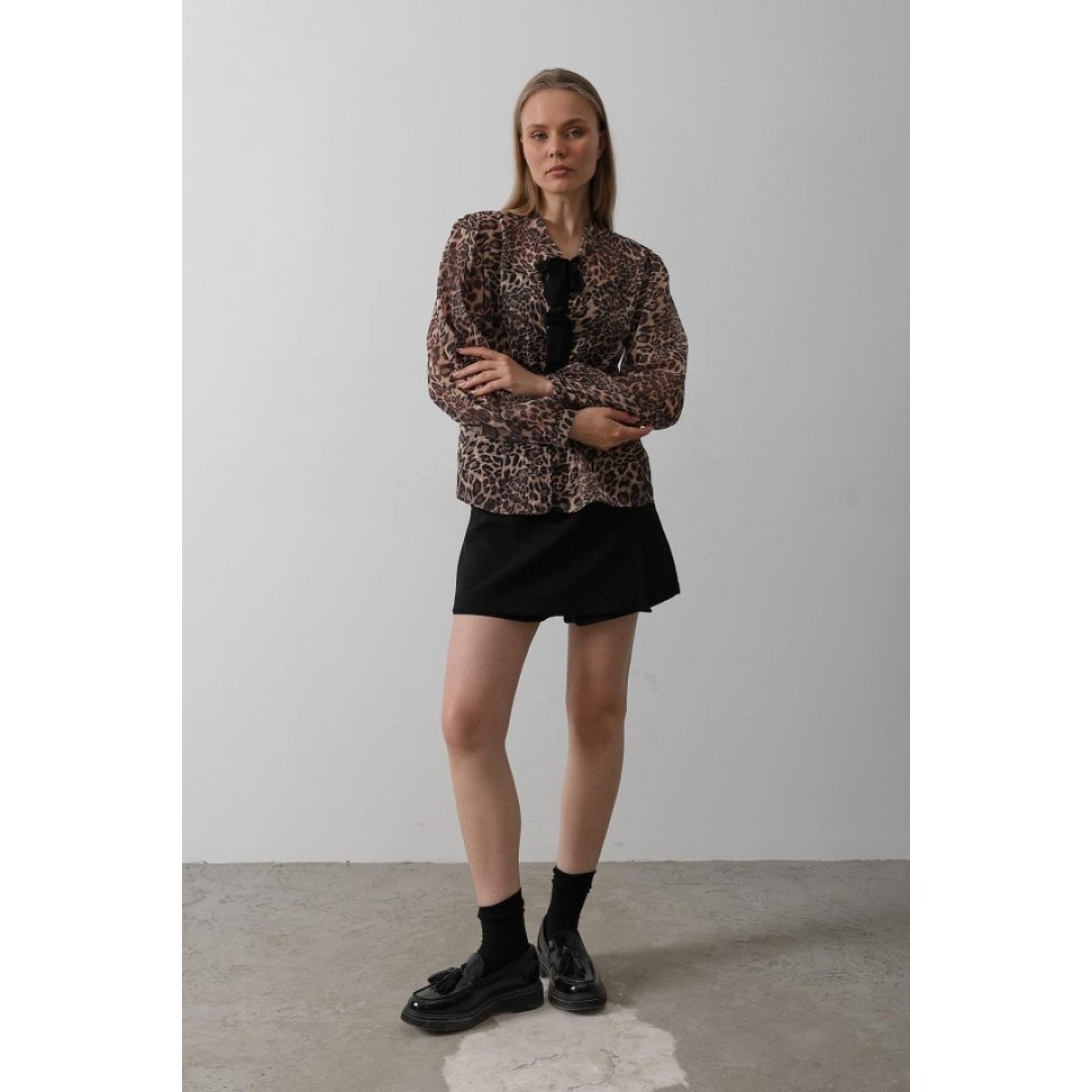 Fiyonk Detaylı Leopar Bluz - Leopar 159649