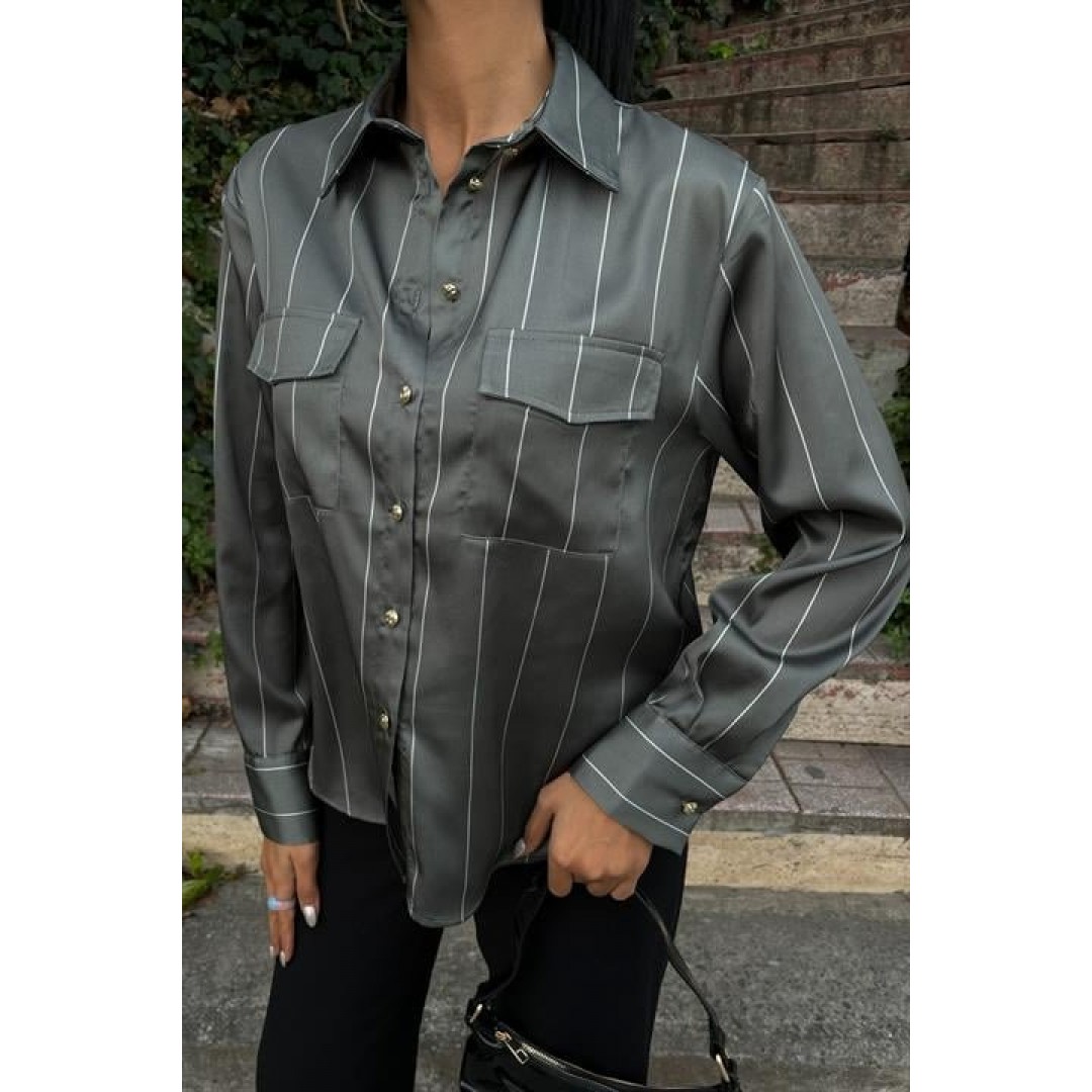 Chanel Saten Premium Çizgili Gömlek 3411 158493 Chanel Saten Premium Çizgili Gömlek 3411 158493