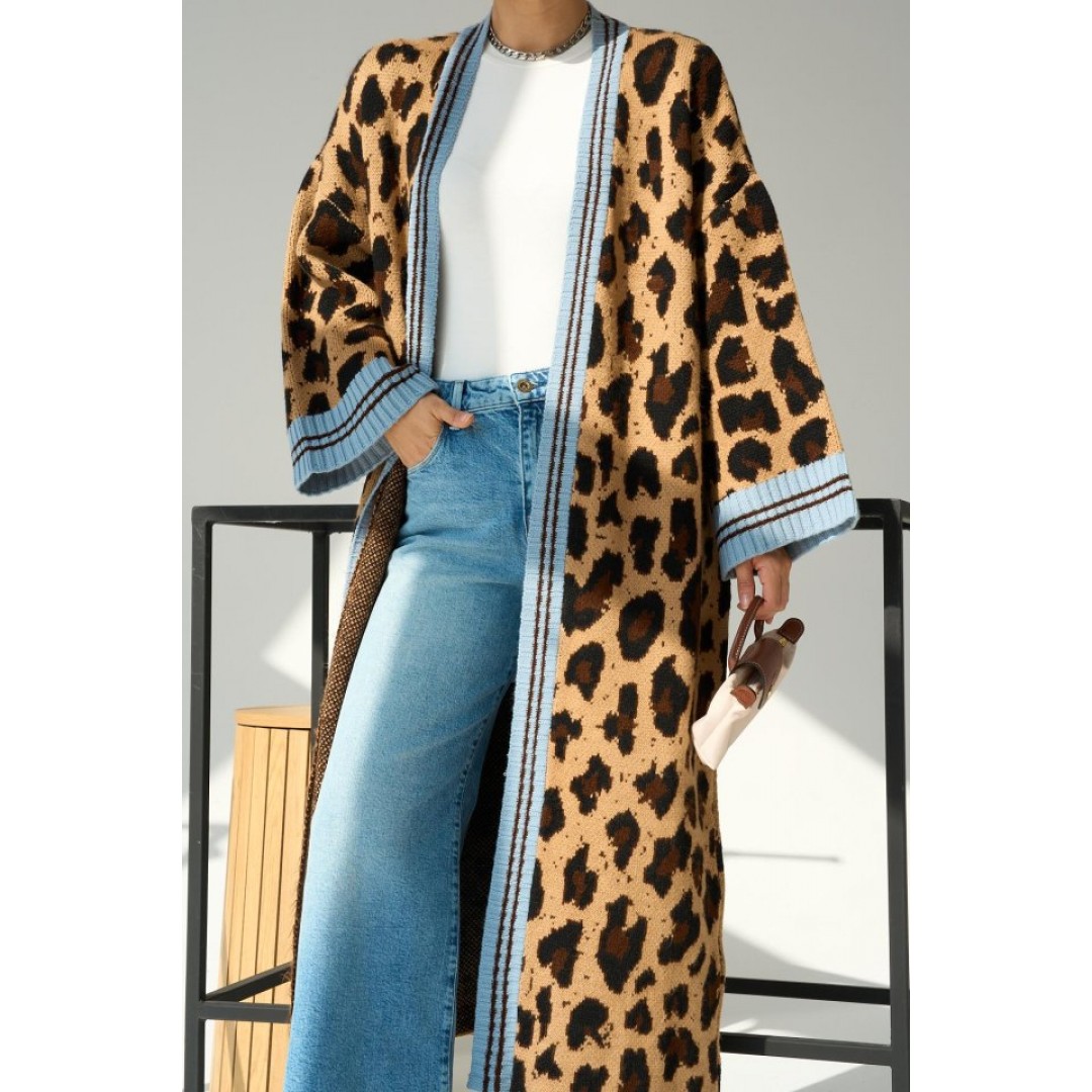 Uzun Leopar Hırka - Camel-Mavi 149754 Uzun Leopar Hırka - Camel-Mavi 149754