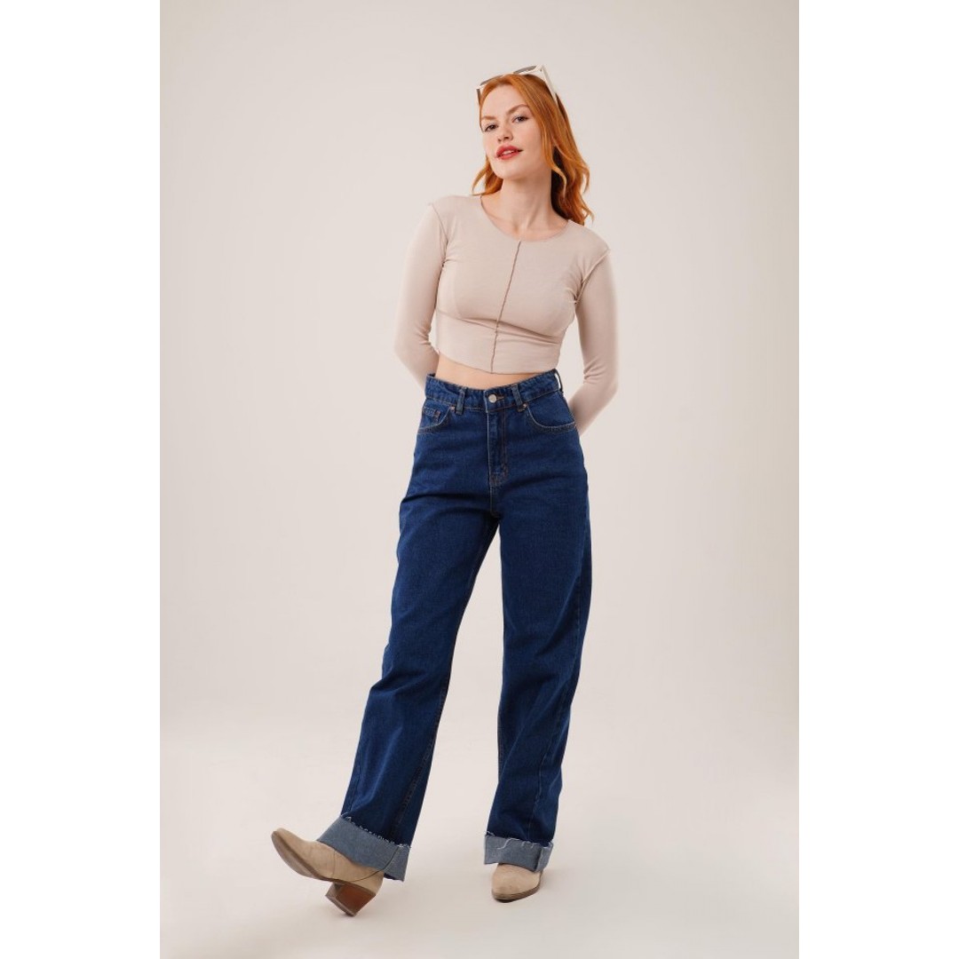 Ters Dikişli Basic Krem Body Bluz 148085
