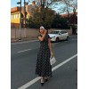 Kadın Kısa Kollu Bisiklet Yaka Puantiyeli Maksi örme Krep Elbise - 159053