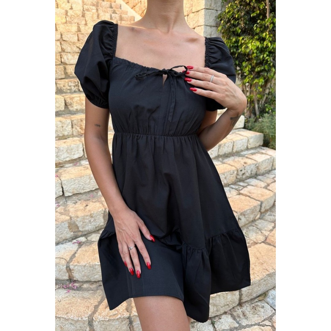 2351 Kloş Poplin Elbise - Siyah 144837 2351 Kloş Poplin Elbise - Siyah 144837