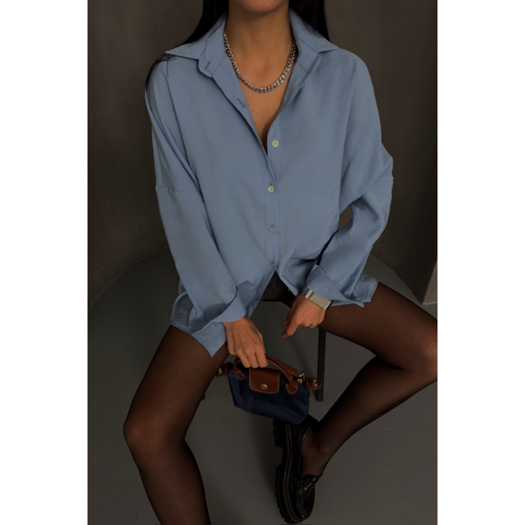 BOYFRİEND GÖMLEK MODAL KUMAŞ OVERSİZE - Mavi - 153597