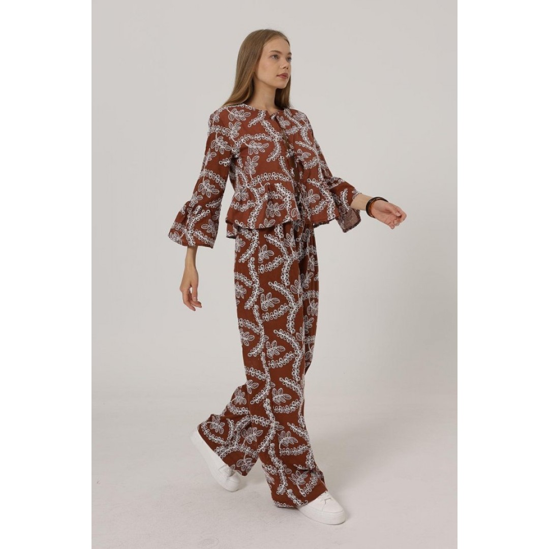 İşlemeli Oversize Pantolon - Kahve 162569 İşlemeli Oversize Pantolon - Kahve 162569