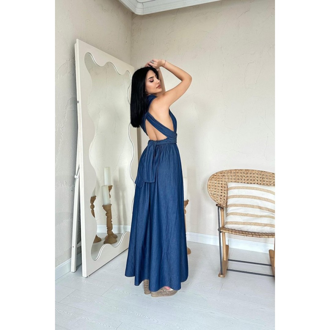Mavi Tencel Bağlamalı Elbise - 155549 Mavi Tencel Bağlamalı Elbise - 155549