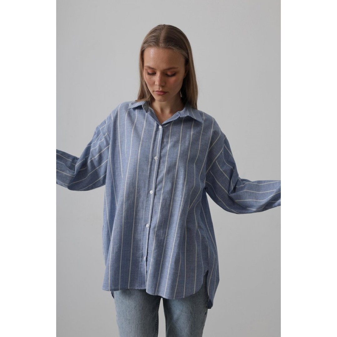 Çizgili Tunik Gömlek - Mavi Desen 1 - 159673 Çizgili Tunik Gömlek - Mavi Desen 1 - 159673