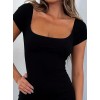 Kadın Kısa Kollu Kare Yaka Mini Bodycon Dalgıç Tulum 116407