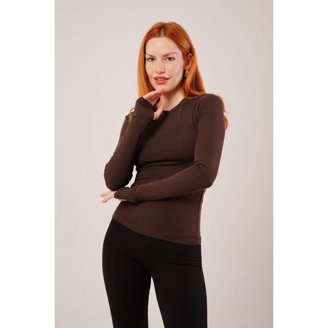 Uzun Kollu Basic Kahverengi Bluz 147406 Uzun Kollu Basic Kahverengi Bluz 147406