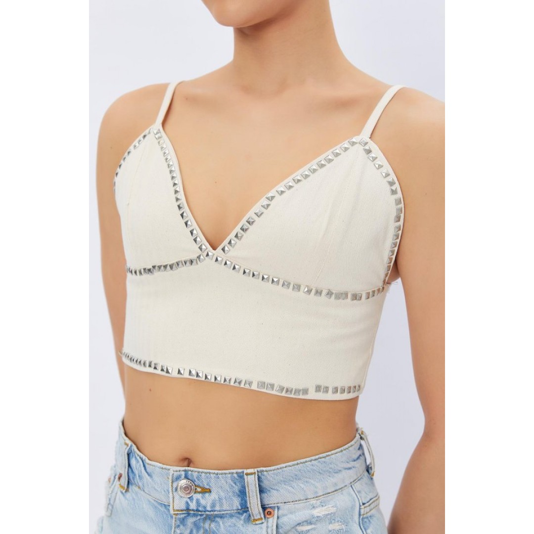 Zımbalı Askılı Bluz - Krem 151320