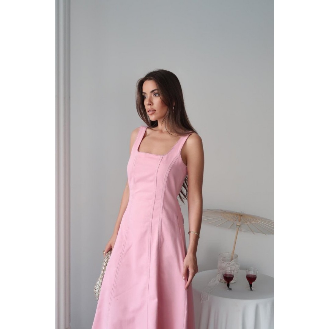 Pembe Çift Dikişli Gabardin Elbise 163699 Pembe Çift Dikişli Gabardin Elbise 163699