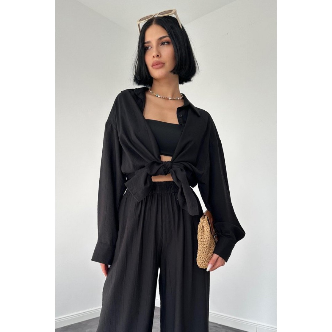 Siyah Alice Gömlek Ve Bol Kesim Pantolon Takım 148473 Siyah Alice Gömlek Ve Bol Kesim Pantolon Takım 148473