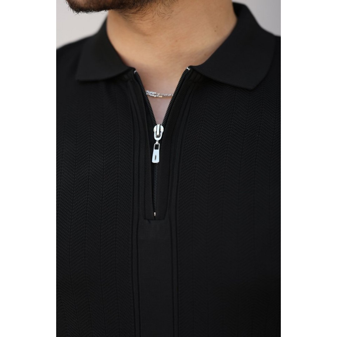 Erkek Yakası Fermuarlı Kısa Kollu T-shirt 161268