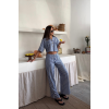 ÇİZGİLİ CROP GÖMLEK - SALAŞ PANTOLON TAKIM MODAL - Mavi 159501