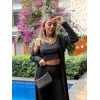 Kadın Yuvarlak Yaka Askılı Krop Bluz Yüksek Bel Tayt Ve Uzun Hırka şardonlu Kaşkorse üçlü Takım 135056
