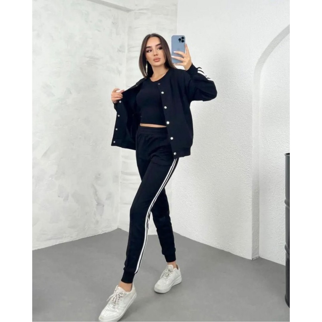 Kadın Üst Çıtçıt Düğmeli Ceket, İç Kaşkorse Atlet, Şertit Detay Pantalon Üçlü Takım 133612