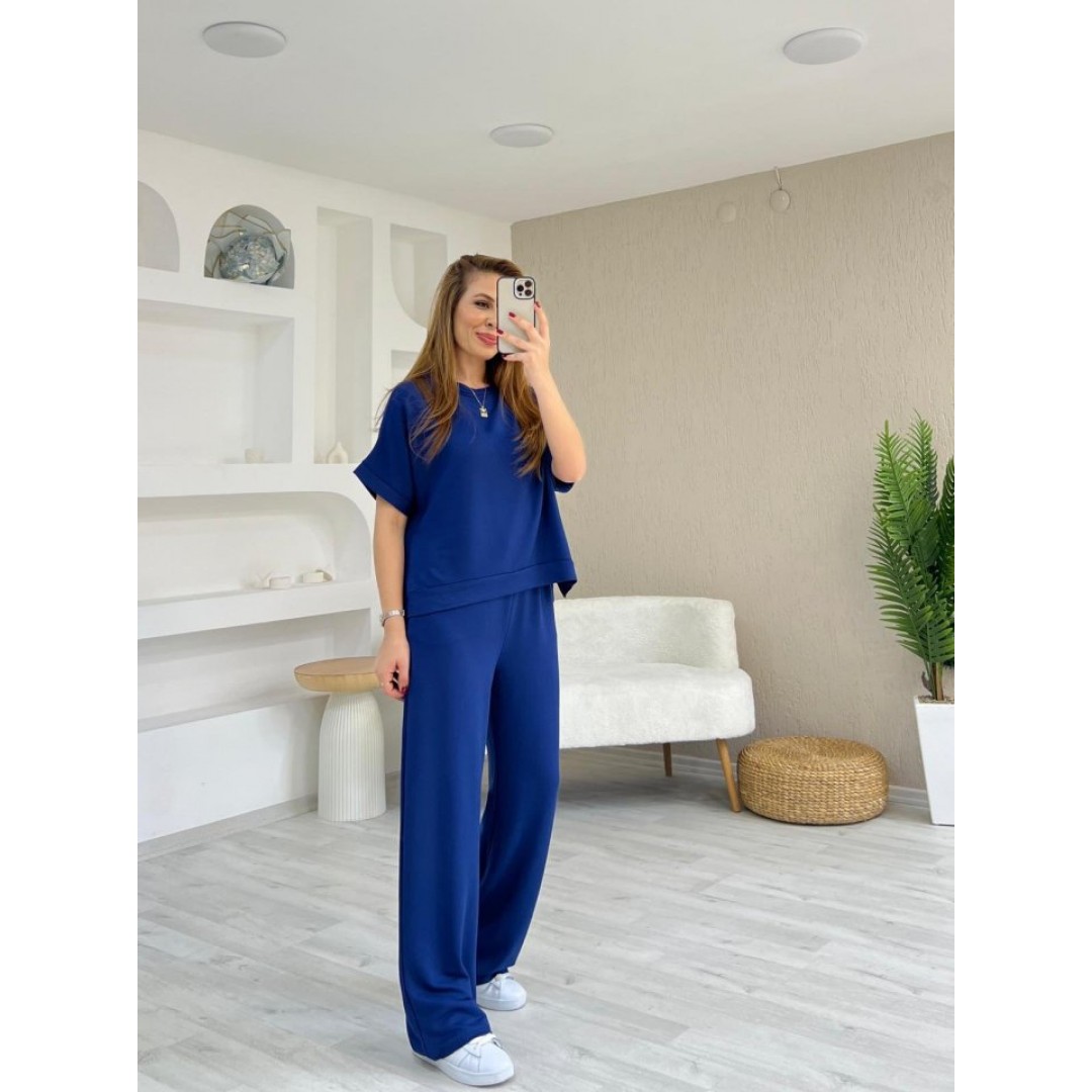Kadın Modal Kumaş V Yaka Tişört Ve Bol Kesim Pantolon Ikili Takım - 158213 Kadın Modal Kumaş V Yaka Tişört Ve Bol Kesim Pantolon Ikili Takım - 158213