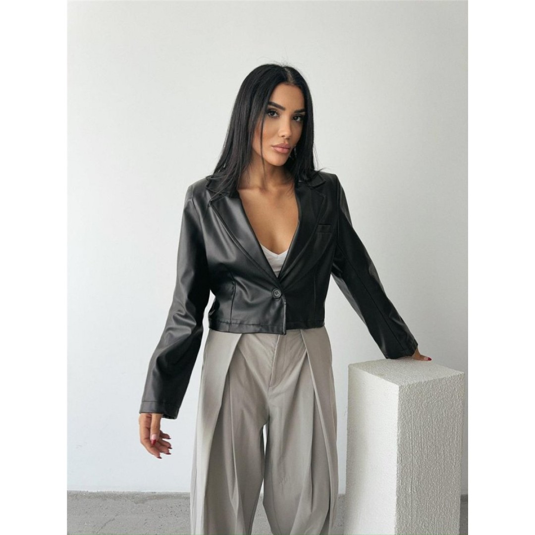 DERİ CROP CEKET TEK DÜĞME - Siyah 150157 DERİ CROP CEKET TEK DÜĞME - Siyah 150157