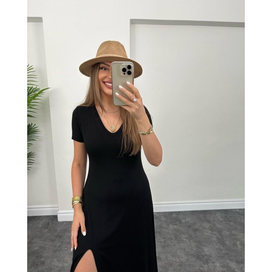 Kadın Kısa Kollu V Yaka Maxi Boy Elbise 124 Cm - 54824 Kadın Kısa Kollu V Yaka Maxi Boy Elbise 124 Cm - 54824
