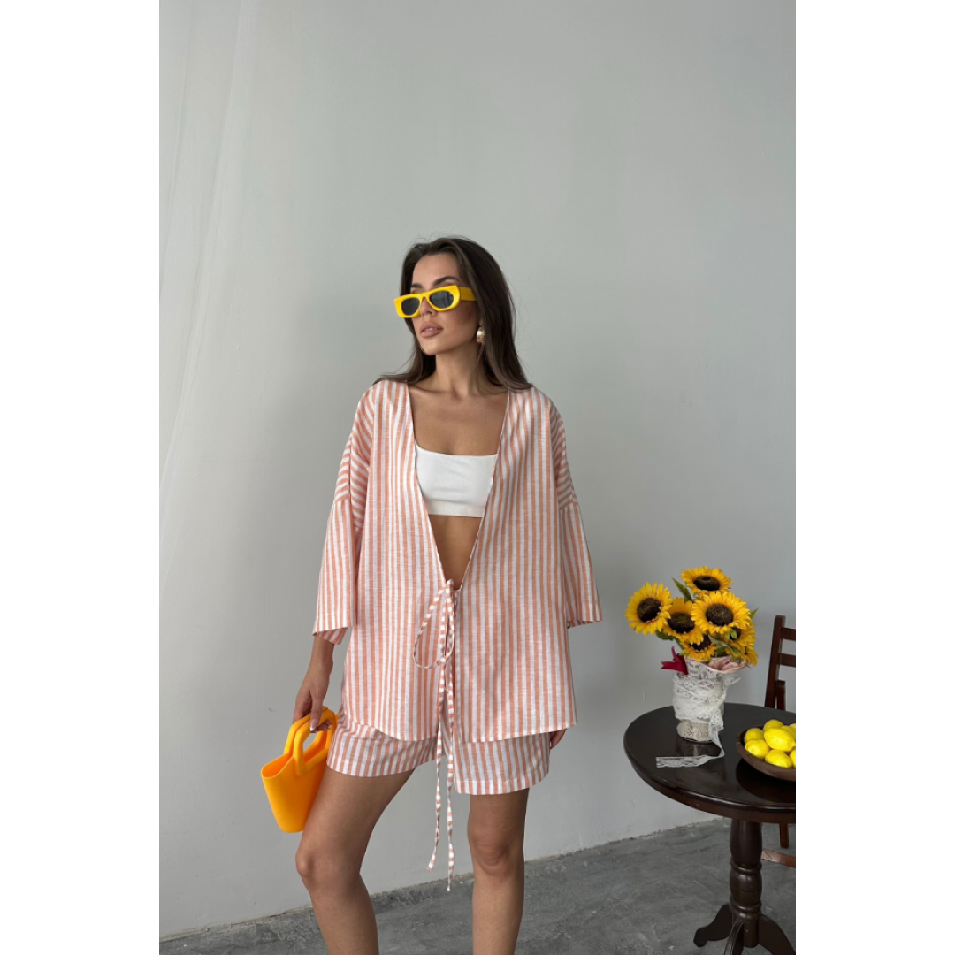 ÇİZGİLİ TUNİK - ŞORT TAKIM - Orange 163863 ÇİZGİLİ TUNİK - ŞORT TAKIM - Orange 163863
