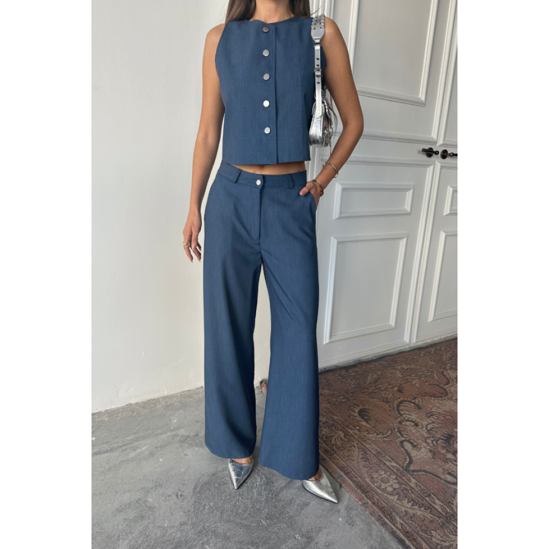 TENCEL KOLSUZ GÖMLEK - PANTOLON TAKIM - İndigo 159984 TENCEL KOLSUZ GÖMLEK - PANTOLON TAKIM - İndigo 159984