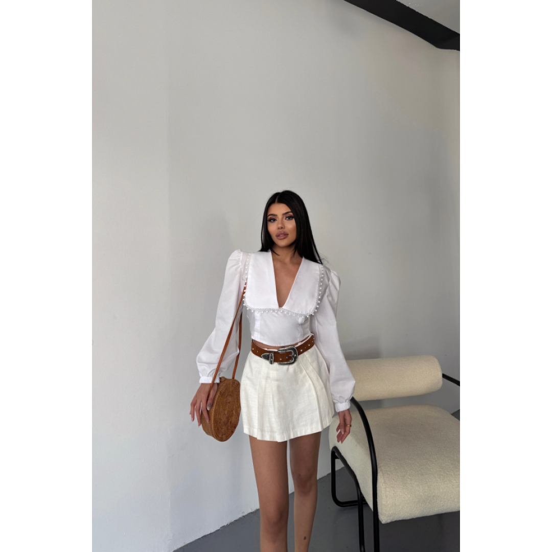 CROP POPLİN GÖMLEK YAKA KENAR DANTEL DETAYLI - Beyaz 153795 CROP POPLİN GÖMLEK YAKA KENAR DANTEL DETAYLI - Beyaz 153795