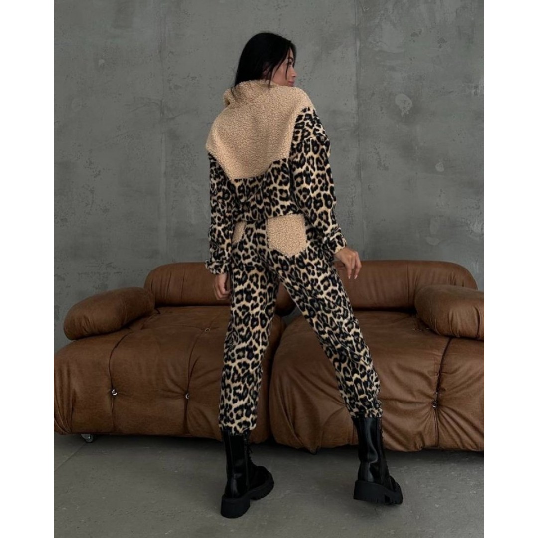 Kadın 3 Iplik Kumaş Leopar Desenli Ikili Takım 132978
