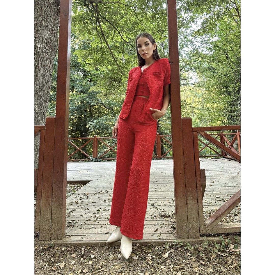 Kırmızı Askılı Büstiyer Ceket Ve Pantolon Takım 152295