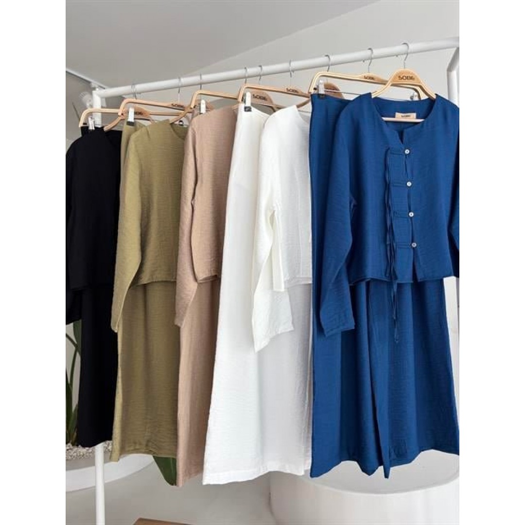 Önü İnce Kordon Detaylı Ve Double Paça Pantolonlu Takım 10180 159418 Önü İnce Kordon Detaylı Ve Double Paça Pantolonlu Takım 10180 159418