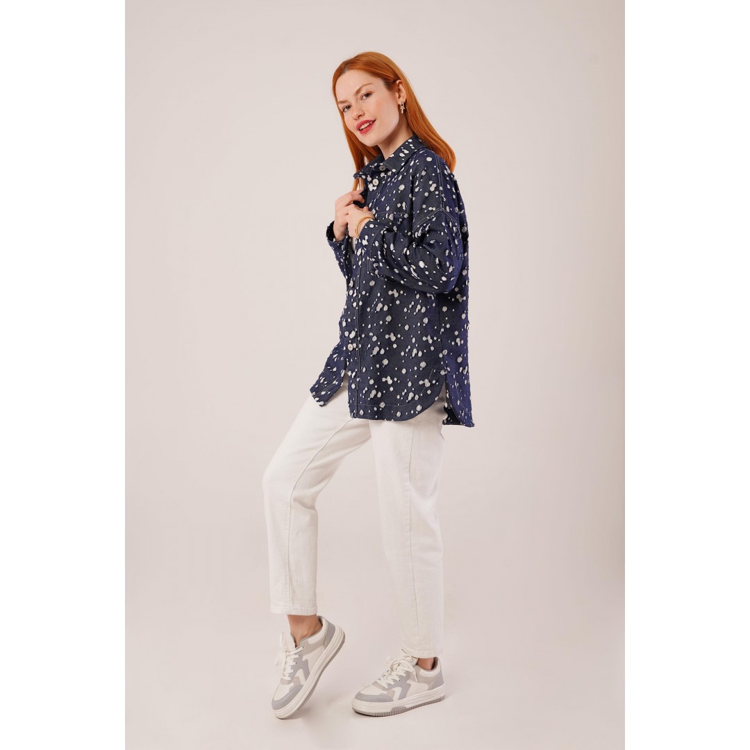 Eskitme Görünümlü Denim Mavi Gömlek - 147515