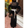 Saten Kuşaklı Ajurlu Triko Elbise 2847 159000 Saten Kuşaklı Ajurlu Triko Elbise 2847 159000