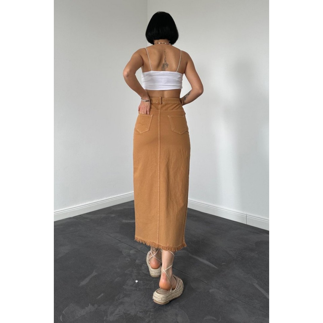 Camel Gabardin Boyamalı Püsküllü Etek 148447 Camel Gabardin Boyamalı Püsküllü Etek 148447