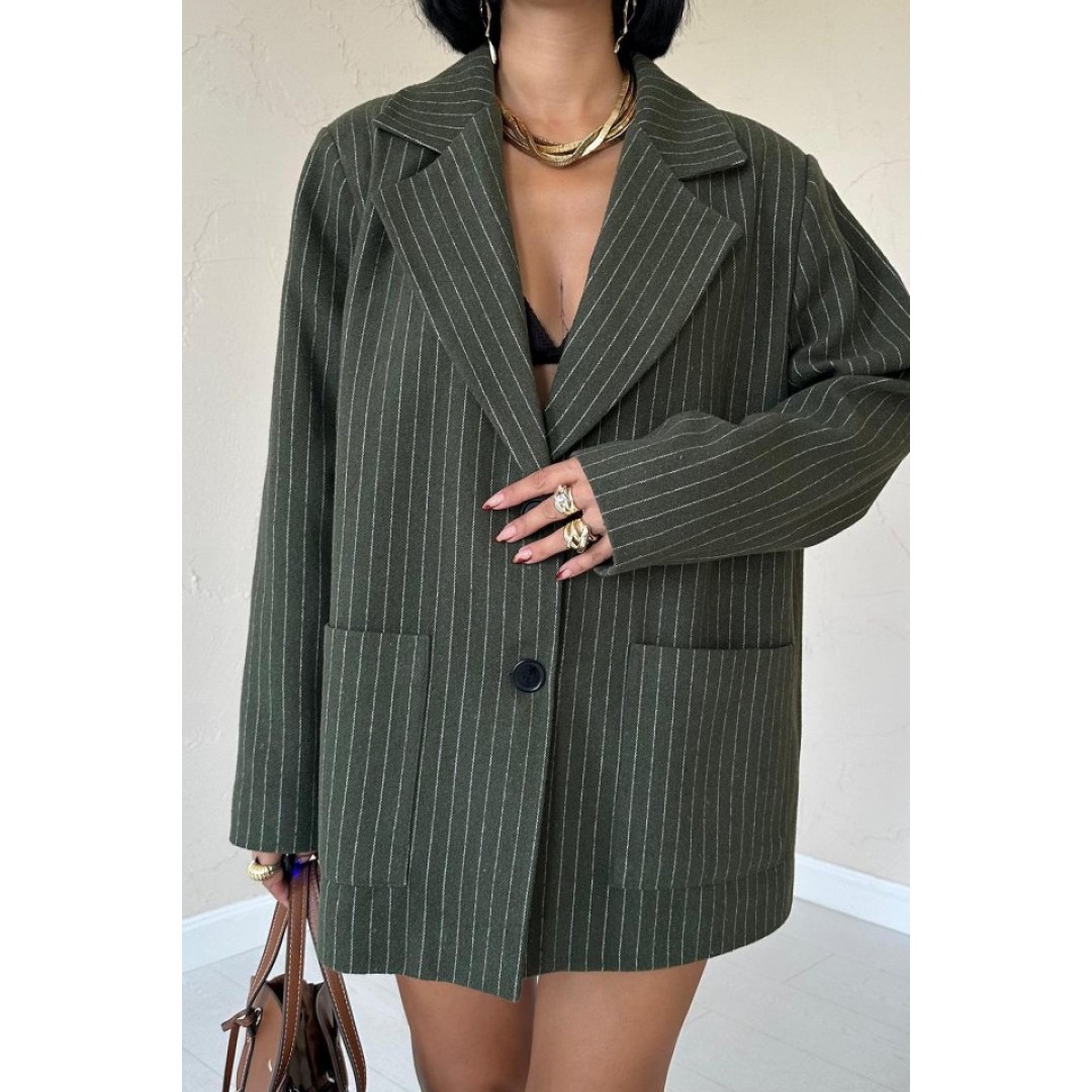 Haki Çizgili Oversize Ceket 153642 Haki Çizgili Oversize Ceket 153642