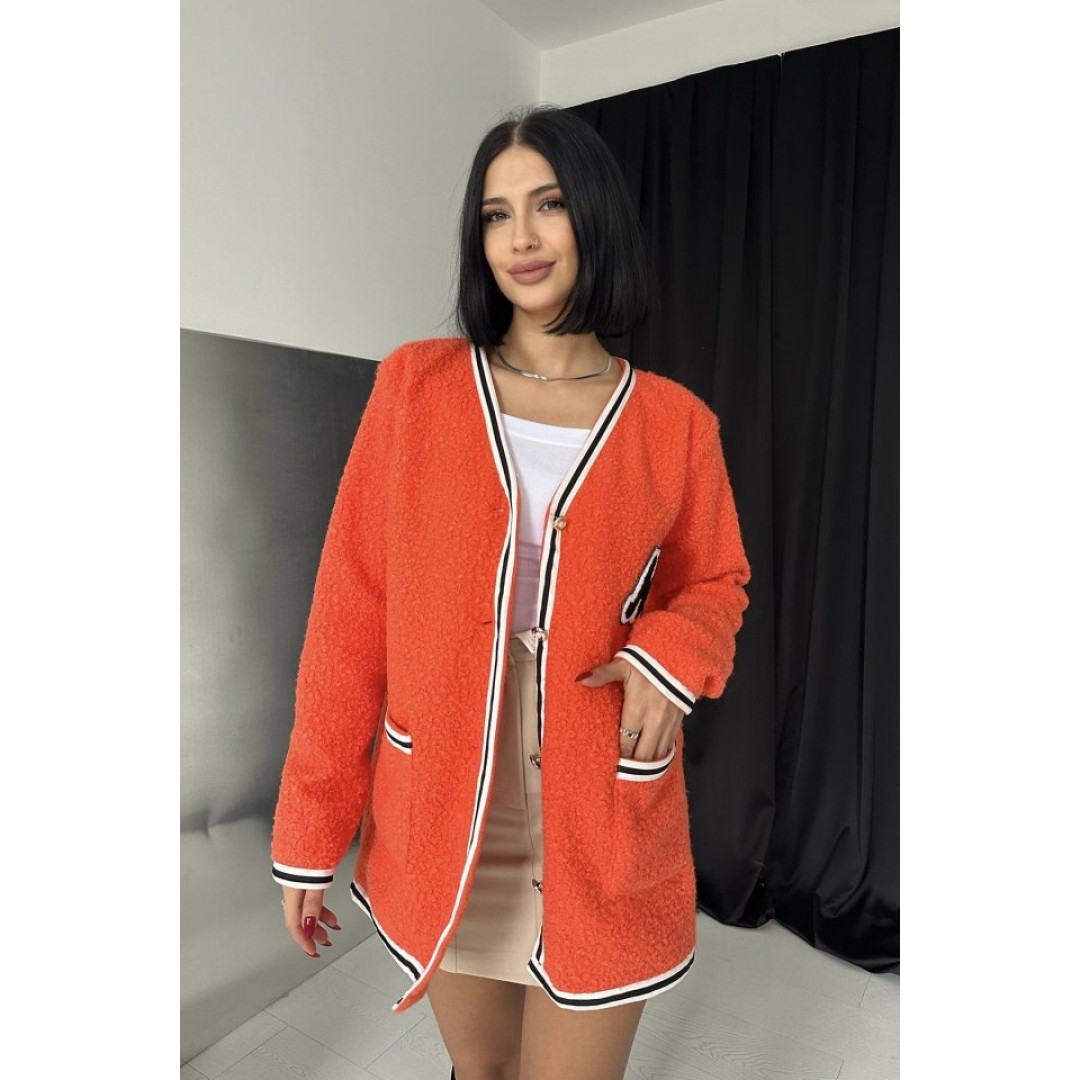 Oranj Şeritli Bukle Hırka