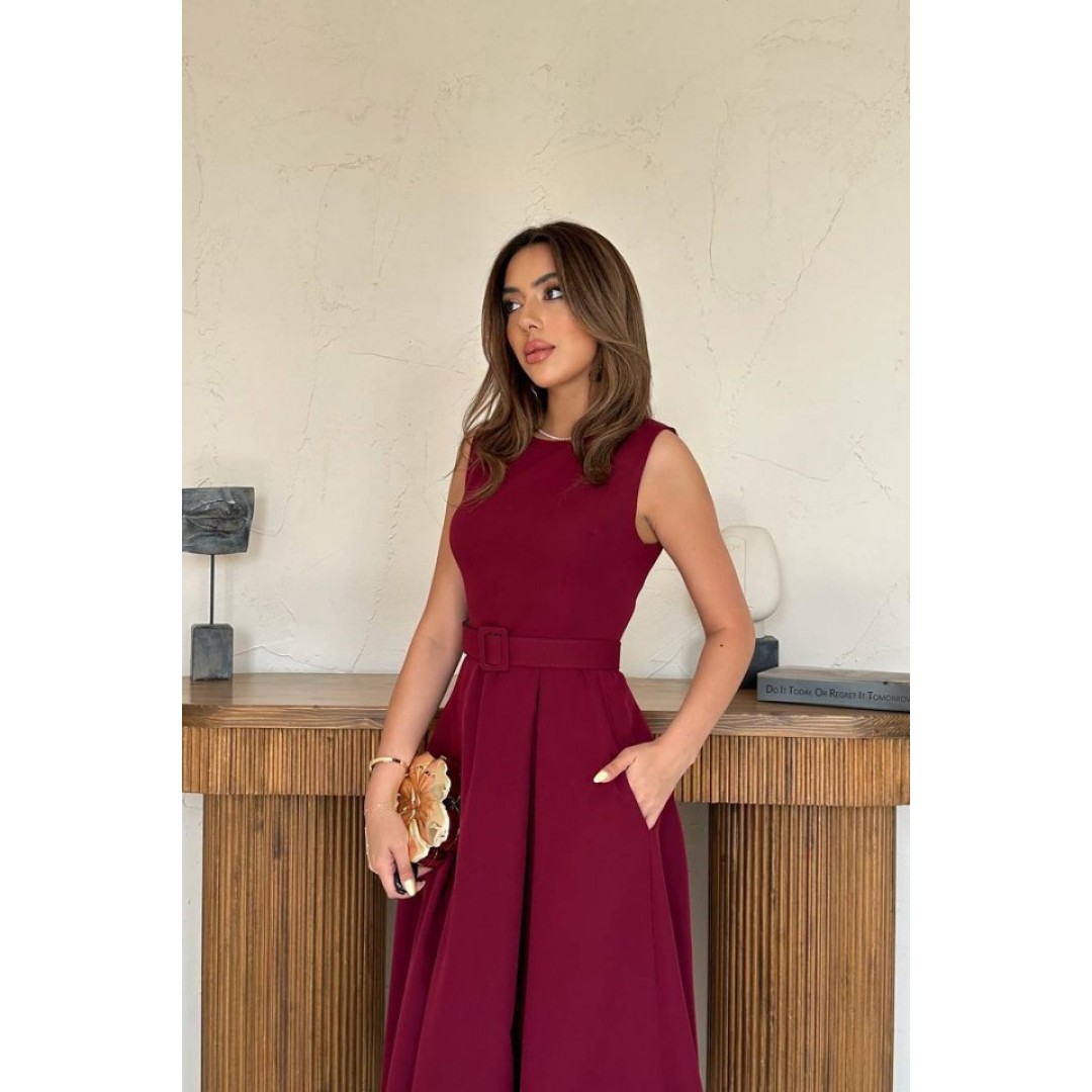 Bordo Halter Yaka Kloş Elbise 163799 Bordo Halter Yaka Kloş Elbise 163799