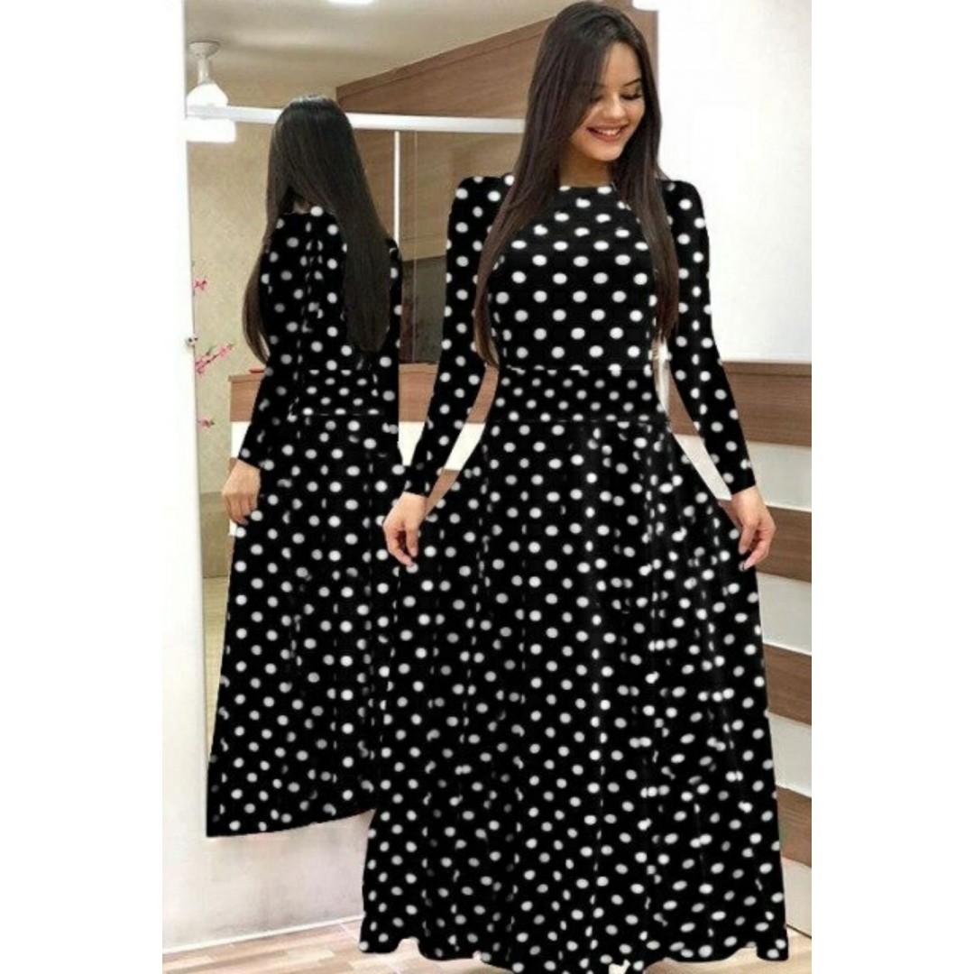Kadın Krep Kumaş Uzun Kollu Tam Boy Puantiyeli Elbise 132 Cm 46928 Kadın Krep Kumaş Uzun Kollu Tam Boy Puantiyeli Elbise 132 Cm 46928