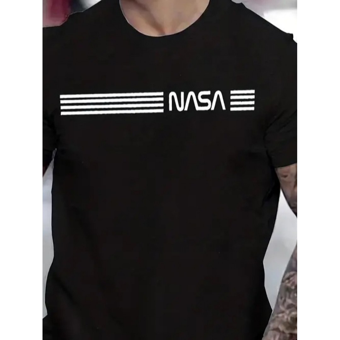Erkek Kısa Kollu NASA Baskı Bisiklet Yaka T-shirt 158212