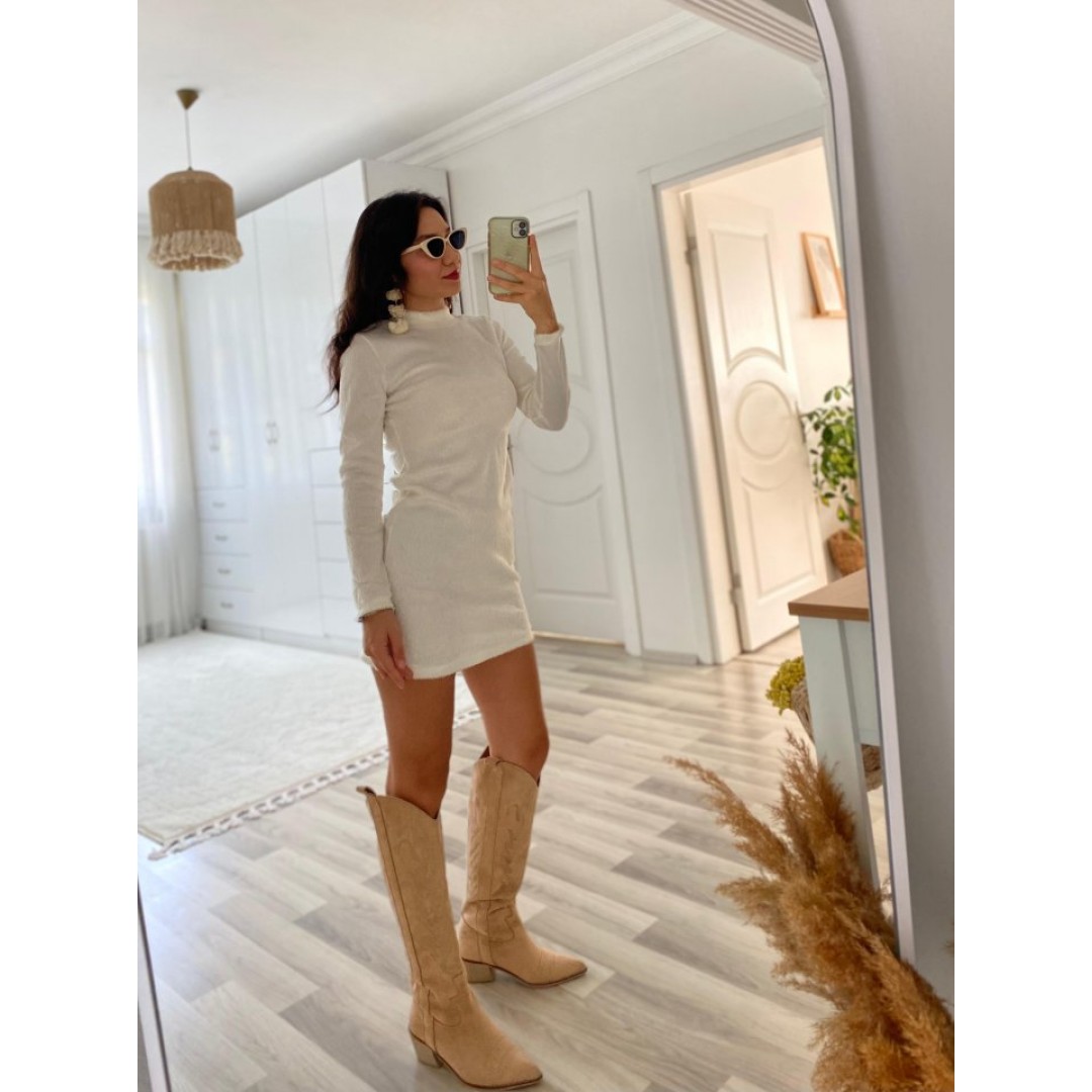 Kadın Uzun Kollu Peluş Mini Boy Elbise - 132464 Kadın Uzun Kollu Peluş Mini Boy Elbise - 132464