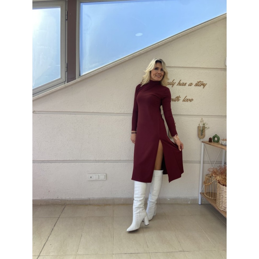 Kadın Uzun Kollu Balıkçı Yaka Derin Yırtmaç Detay Krep Elbise - 133188 Kadın Uzun Kollu Balıkçı Yaka Derin Yırtmaç Detay Krep Elbise - 133188
