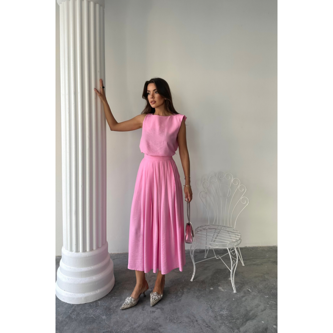 KETEN KOLSUZ BLUZ - MAXİ ETEK TAKIM - Pembe 161849 KETEN KOLSUZ BLUZ - MAXİ ETEK TAKIM - Pembe 161849