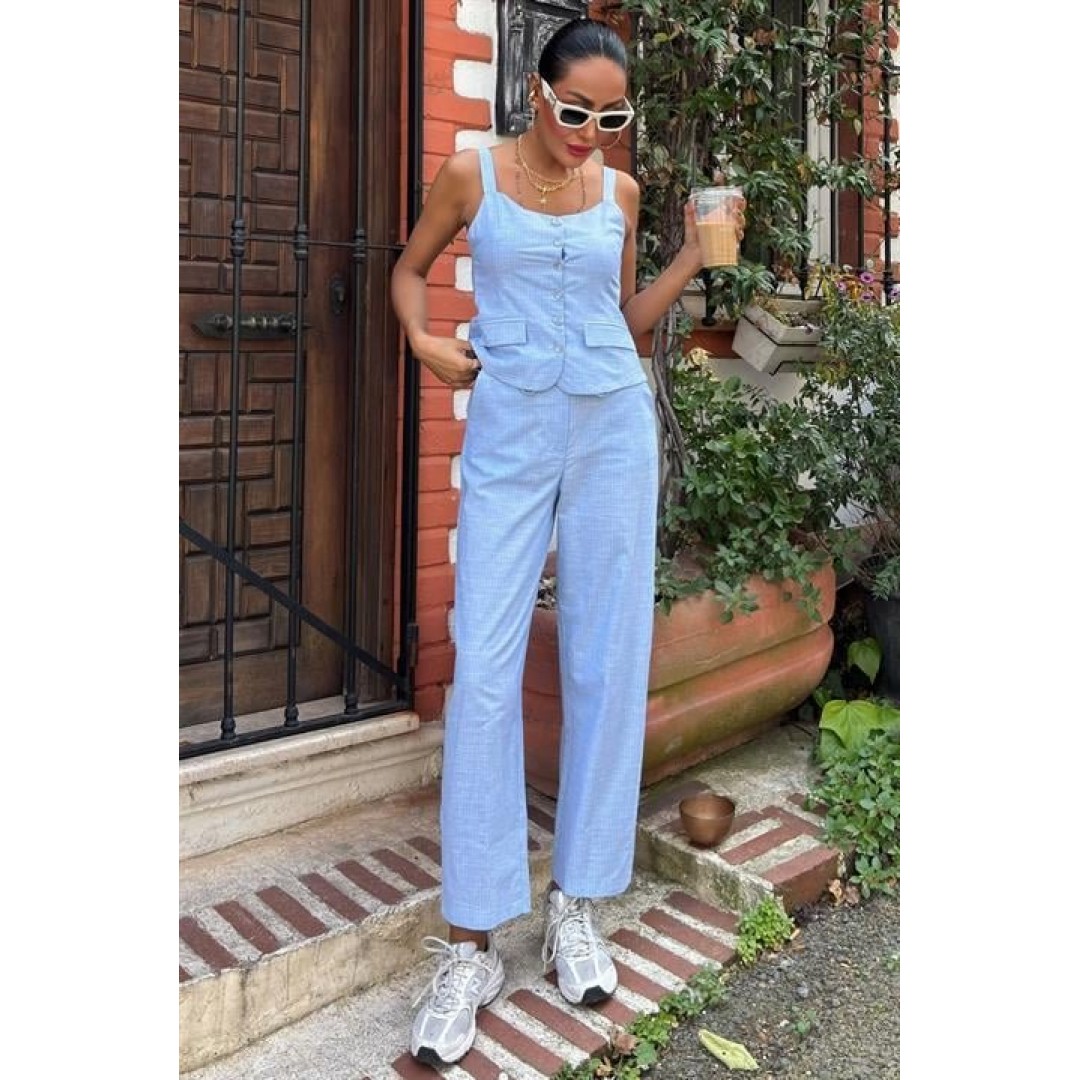 Kalın Askılı Bluz Pantolon Keten Takım 10187 160570 Kalın Askılı Bluz Pantolon Keten Takım 10187 160570