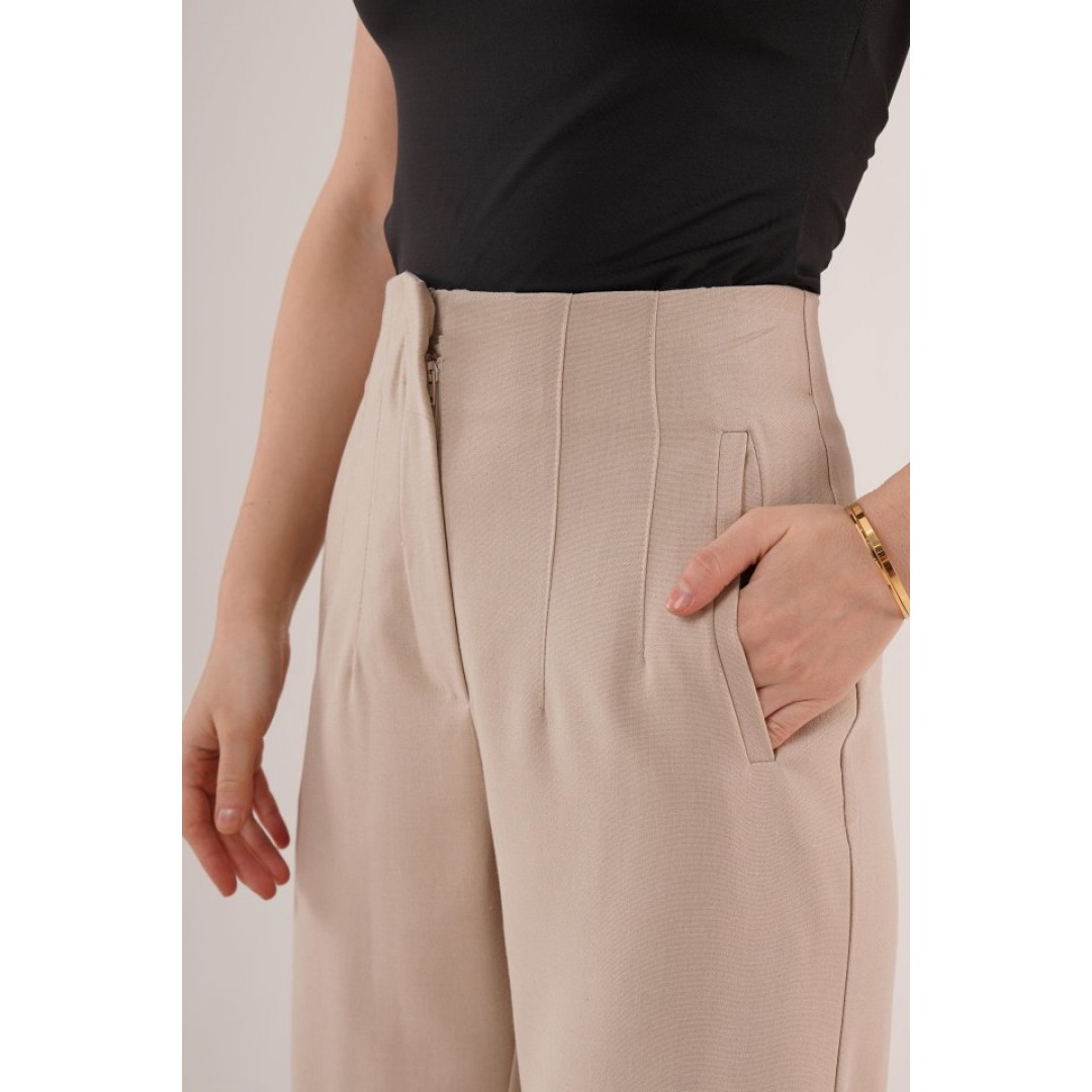 Çift Pens Detaylı Krem Pantolon 149824