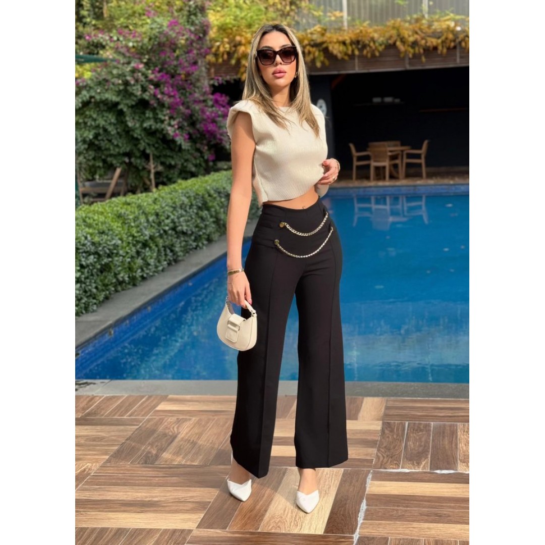 Kadın Beli Zincir Detay Ithal Krep Pantolon - 135122 Kadın Beli Zincir Detay Ithal Krep Pantolon - 135122
