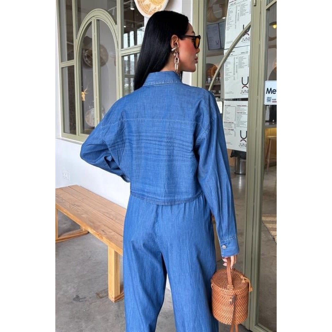 Denim Gömlek Plazzo Pantolon Takım 10163-08 159265 Denim Gömlek Plazzo Pantolon Takım 10163-08 159265