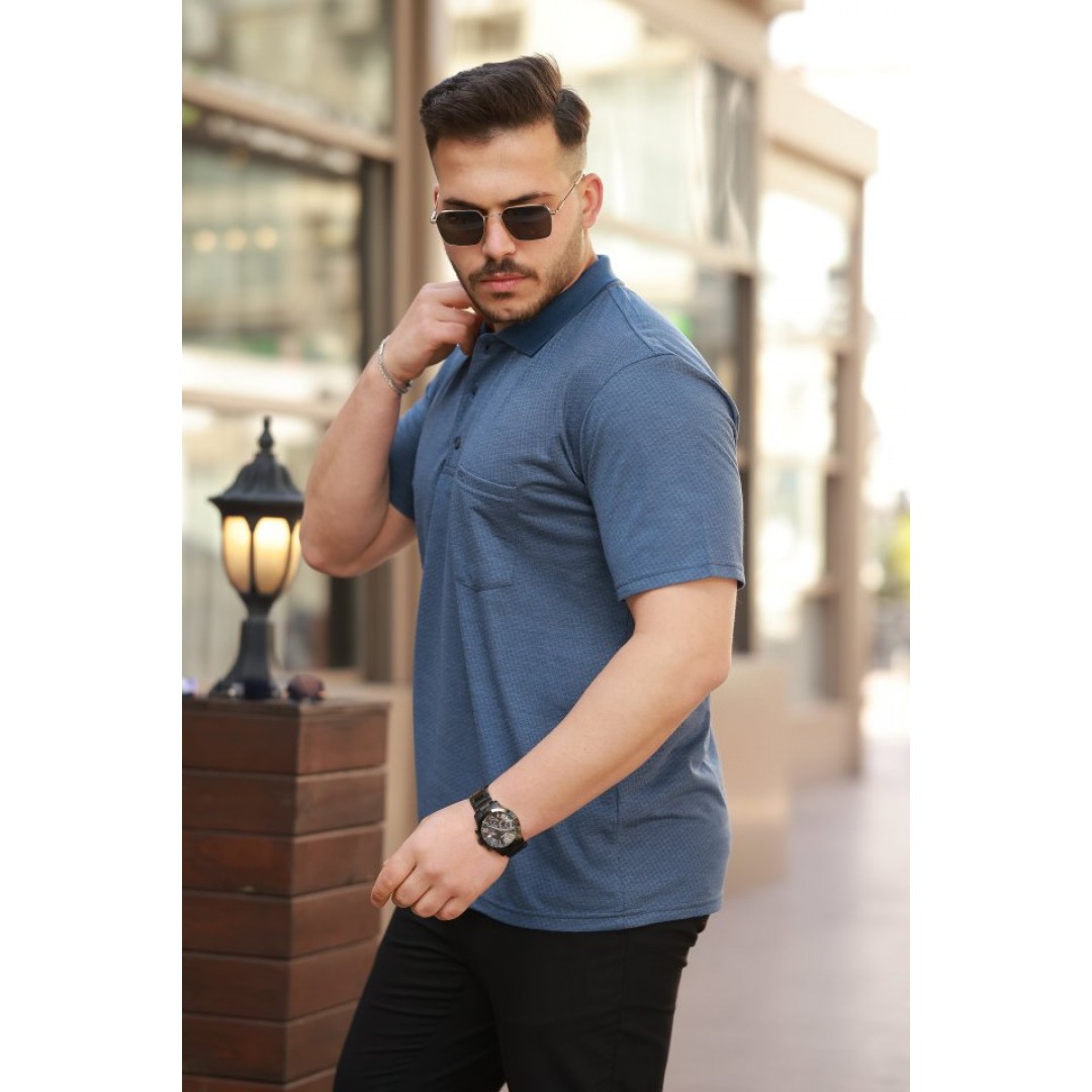 Erkek Yakalı Mini Jakarlı Kısa Kollu T-shirt - 160889 Erkek Yakalı Mini Jakarlı Kısa Kollu T-shirt - 160889