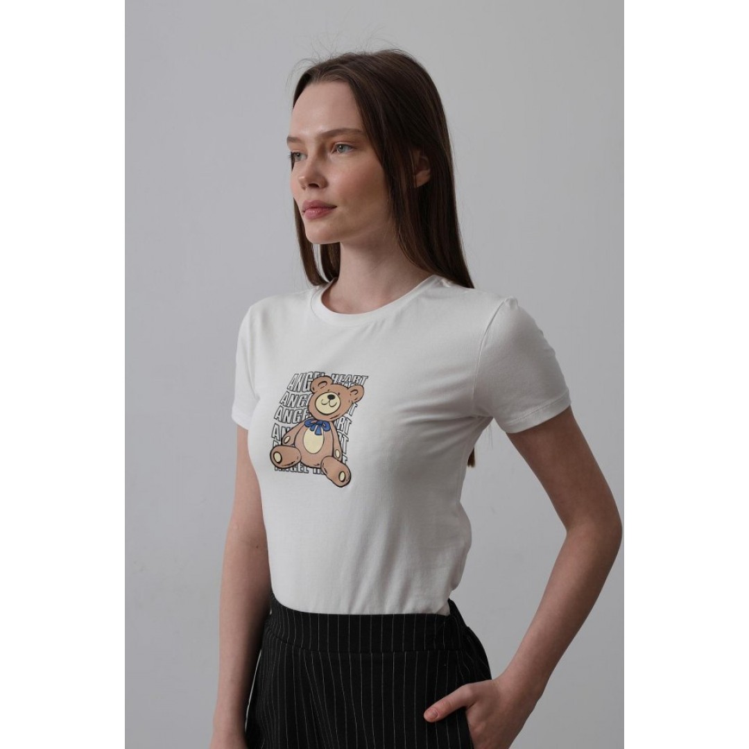 Baskı Detaylı T-shirt - Ekru - 154056 Baskı Detaylı T-shirt - Ekru - 154056