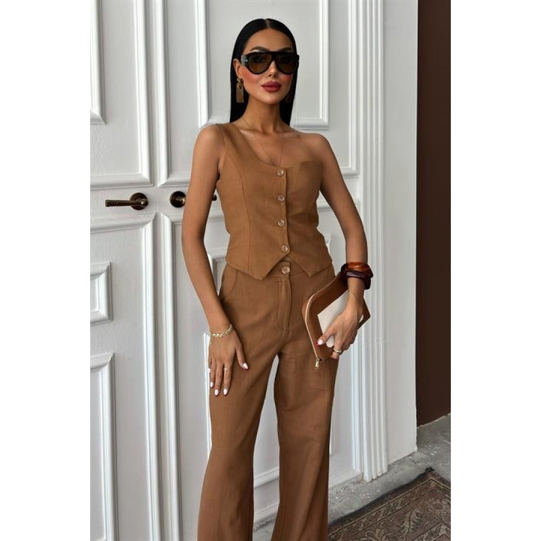 Tek Omuz Büstiyer Plazzo Pantolon Viscon Takım 10159 159275 Tek Omuz Büstiyer Plazzo Pantolon Viscon Takım 10159 159275