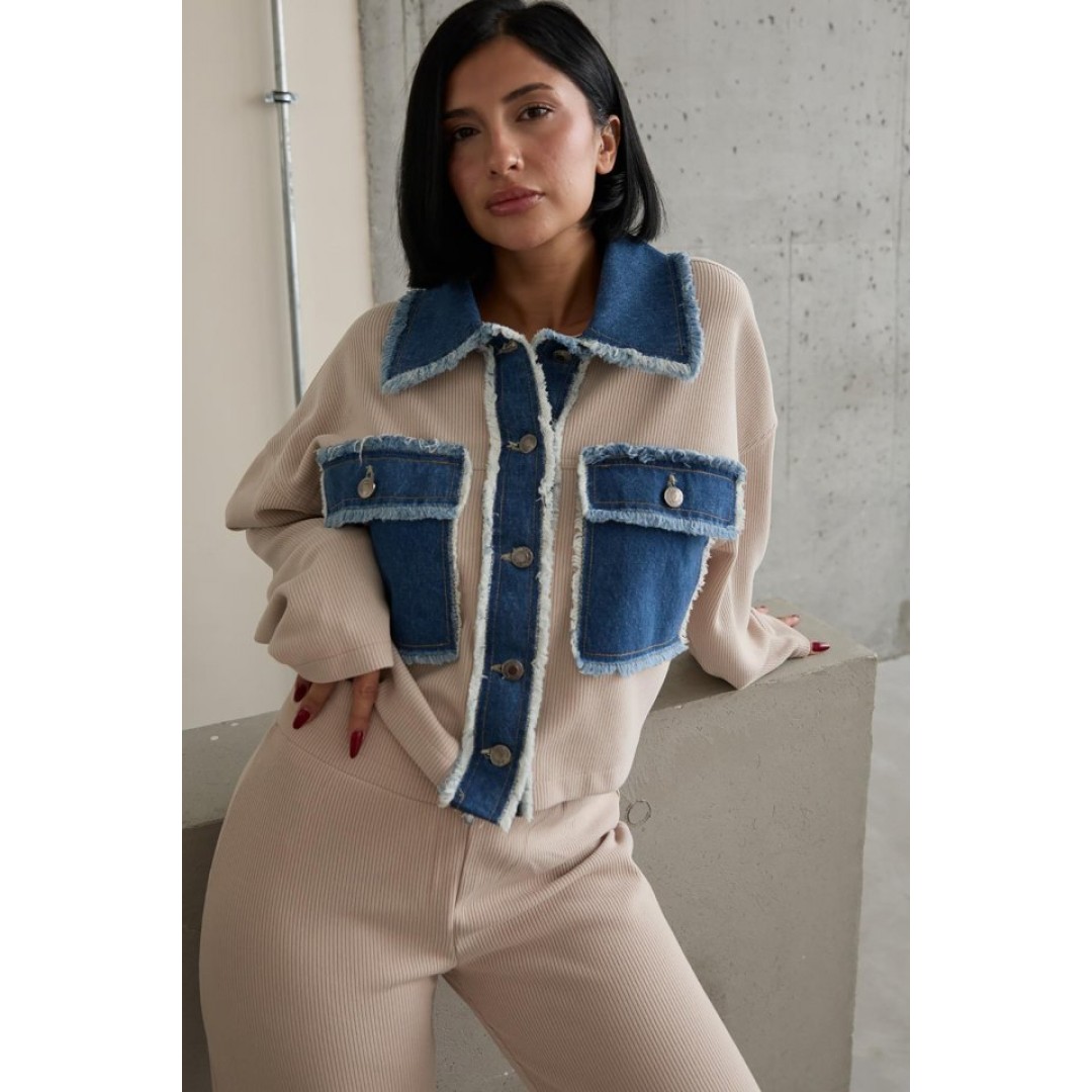 Bej Denim Garnili Gömlek Ve Pantolon Takım 153820 Bej Denim Garnili Gömlek Ve Pantolon Takım 153820