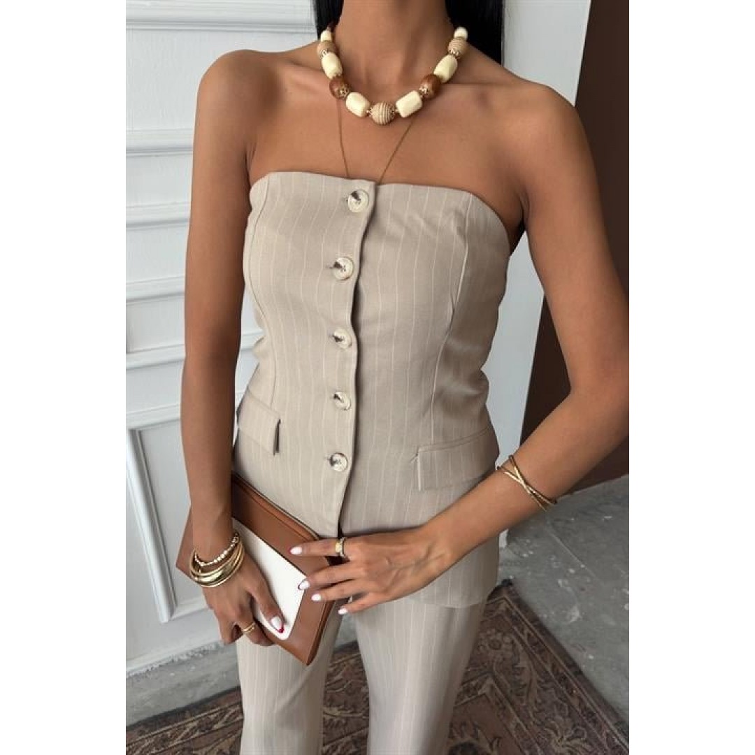 Straplez Büstiyerli Plazzo Pantolonlu Çizgili Takım 10151 159269 Straplez Büstiyerli Plazzo Pantolonlu Çizgili Takım 10151 159269