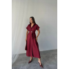 ÖNDEN DÜĞMELİ CRUSHLI MODAL ELBİSE - Bordo - 159993