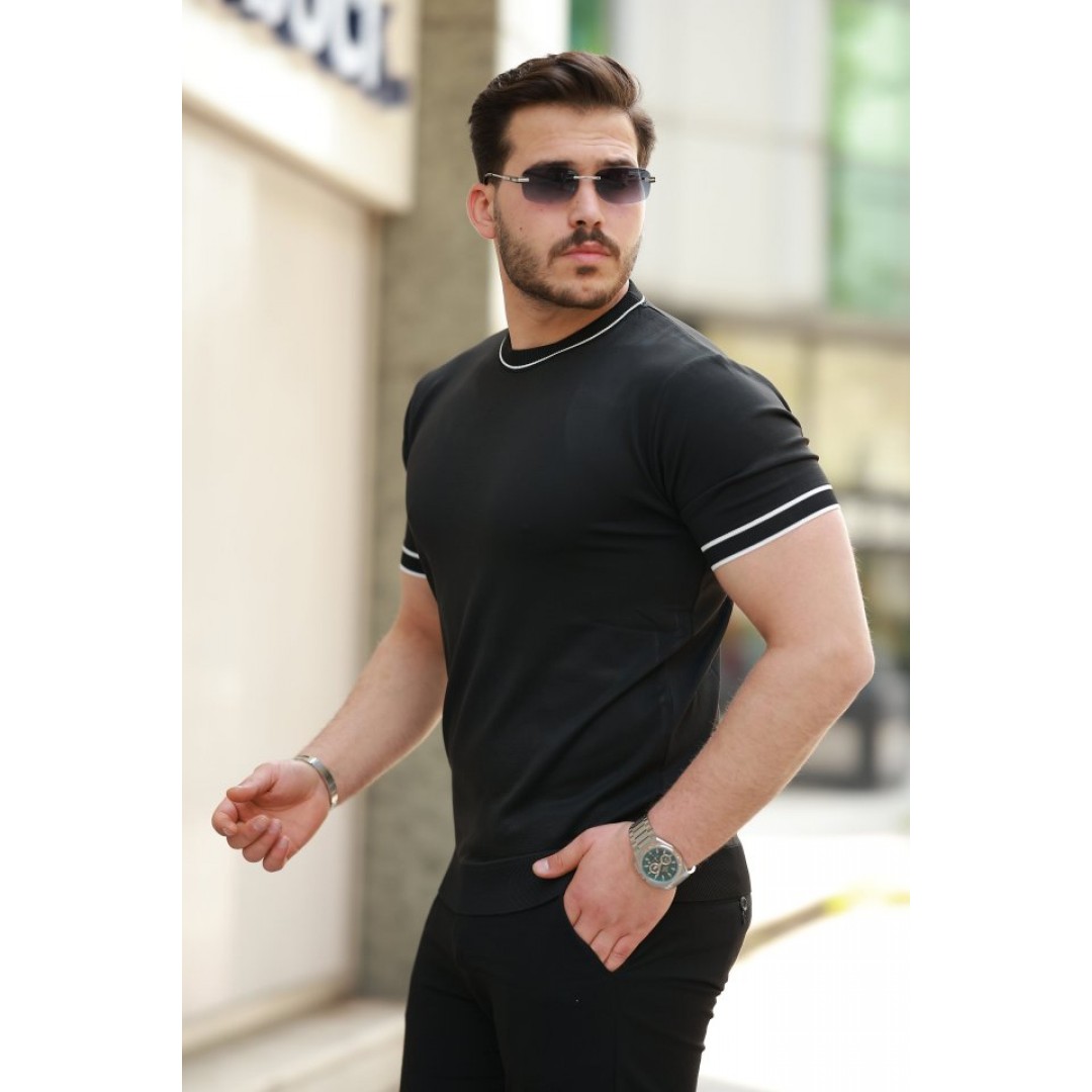 Erkek Bisiklet Yaka Ribanalı Kısa Kollu Tshirt - 159176 Erkek Bisiklet Yaka Ribanalı Kısa Kollu Tshirt - 159176
